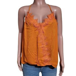 Glam sleeveless orange surplice lace detail tank top S,M,L